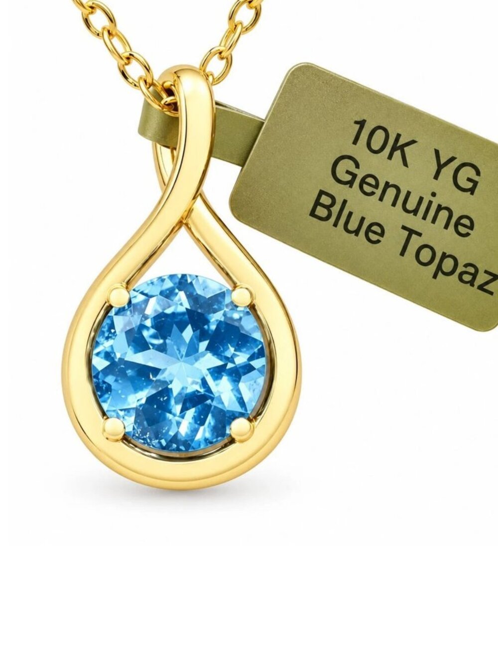 Genuine 2.18 Cts Blue Topaz Pendant 10k Yellow Gold